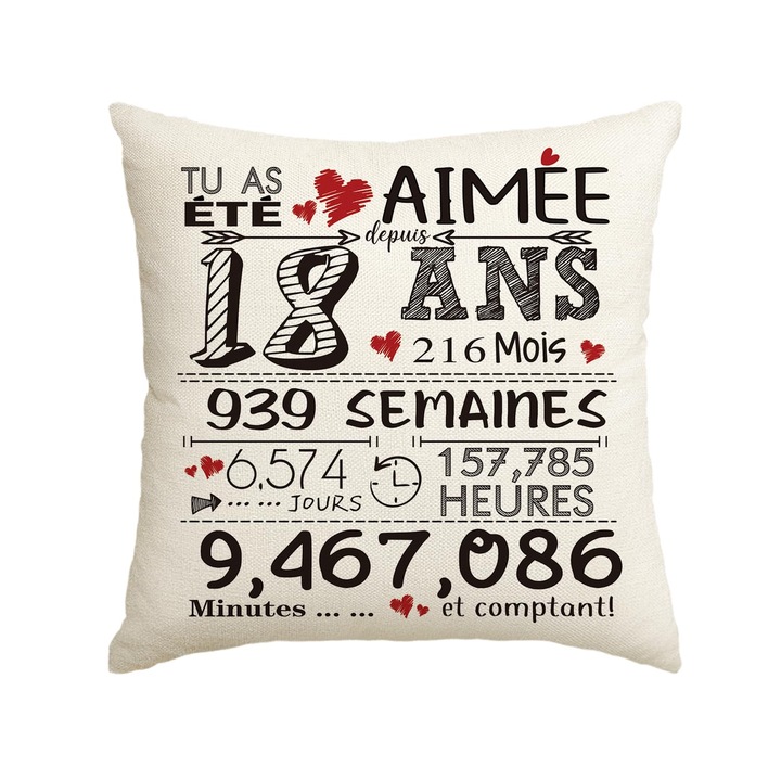 Fata de perna decorativa pentru 18 ani, 45x45 cm