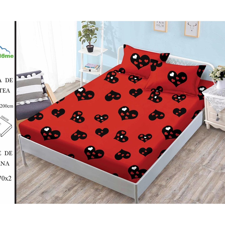 Set Lenjerie de Pat 3 Piese din Finet Premium, Cearceaf de Pat cu Elastic 180x200cm, cu 2 Fete de Perna, pentru Pat Dublu