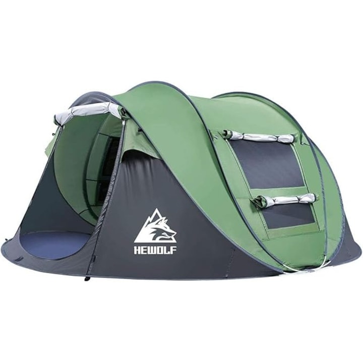 Cort camping samorozkladajaci 4 persoane, verde, 200x280x120 cm, ultraleger, cu protectie UV