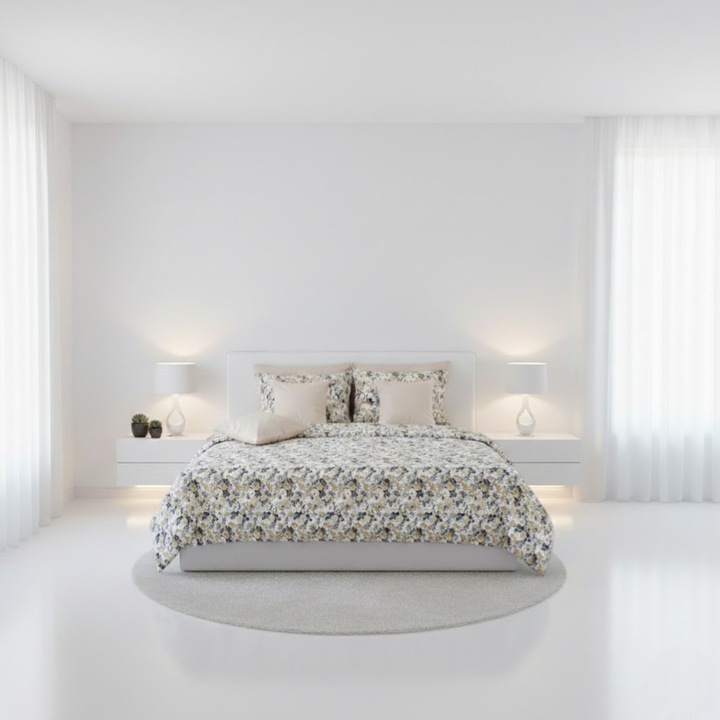 Lenjerie de pat trandafiri galbeni, Casa Bumbac Textil by Edural, cearsaf 240 x 260 cm, 8 piese, bej, 100% bumbac ranforce