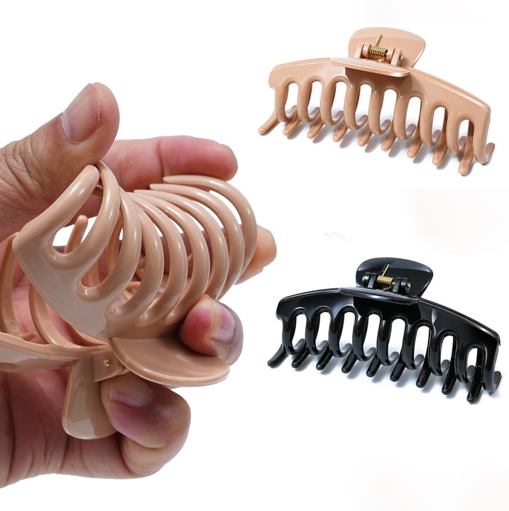 Set 2 clesti de par, silicon flexibil, antiderapant, bej/negru