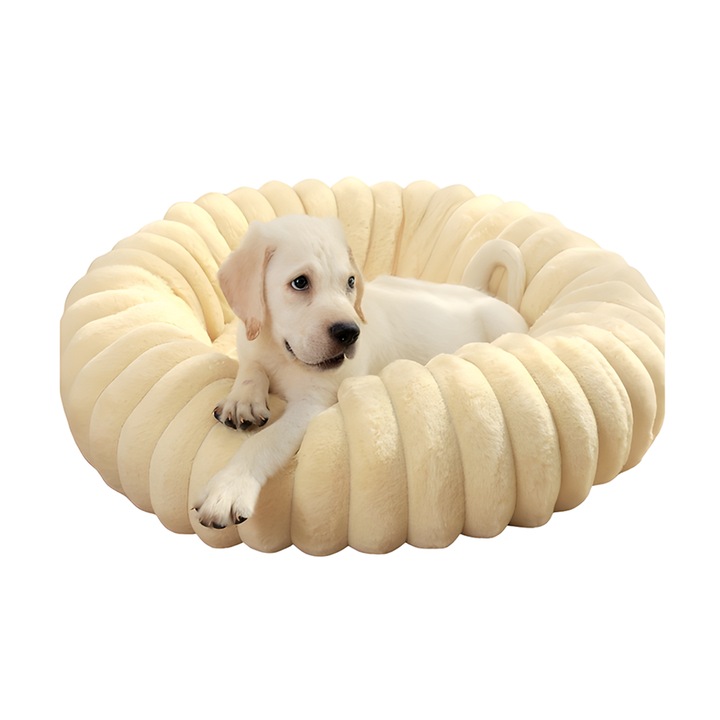 Pat pentru animale Teno, pufos și calduros, bej, diametru 40cm