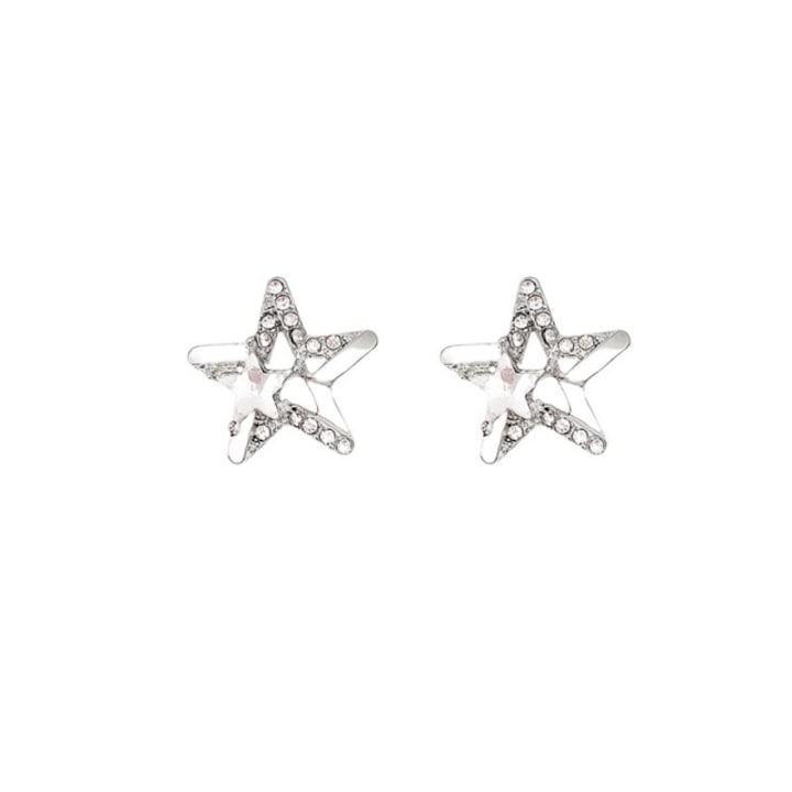 Cercei din argint moissanite pentru femei, model stea, argintiu, 1,1cm