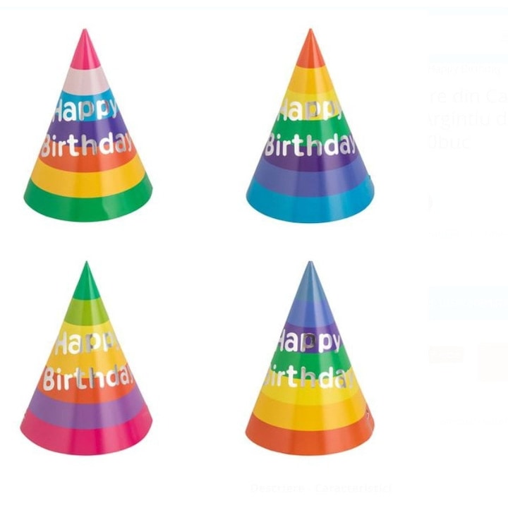 Set 20 coifuri petrecere Zanox, dungi colorate, imprimeu argintiu, 16cm