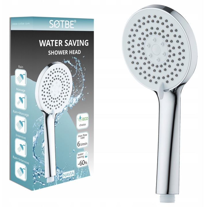 Dus cu economisire de apa SOTBE LARK NAVIA, 5 functii, crom, 110x250mm