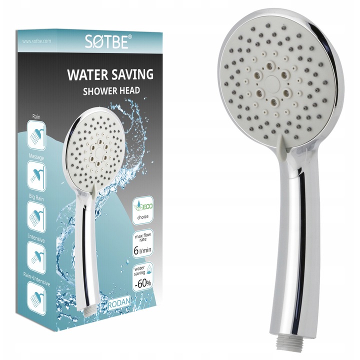 Dus cu economie de apa SOTBE LARK RODAN, 5 moduri, crom, 105x250mm