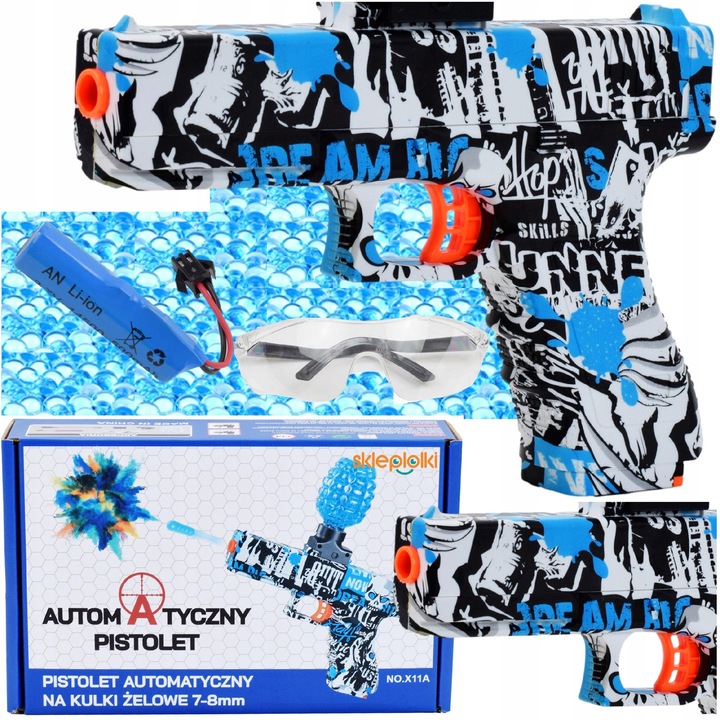 Pistol automat, SklepLolki, set cu 3000 bile, ABS, 23cm, 16cm, multicolor