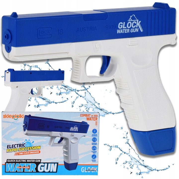 Pistol electric automat pe apa, SklepLolki, alb/albastru, 21x13cm, set complet