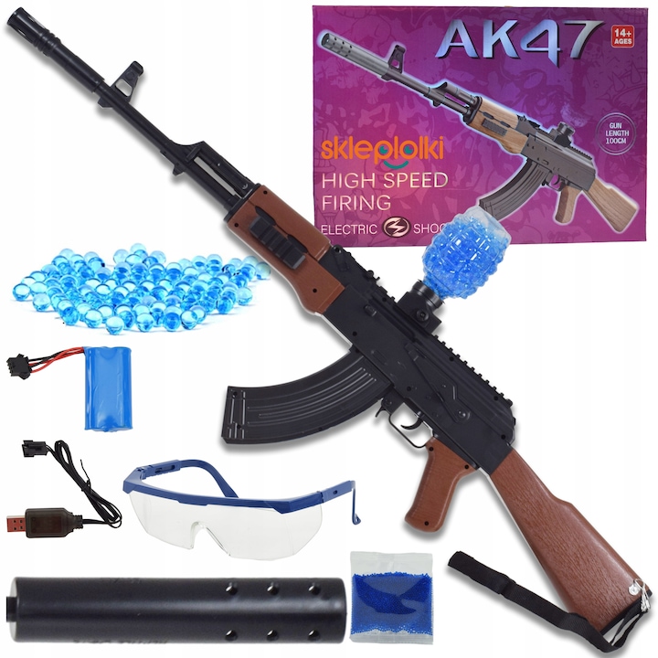 Carabina AK47, set jucarie, Skleplolki, 75cm, alimentare USB, bile gelatinoase