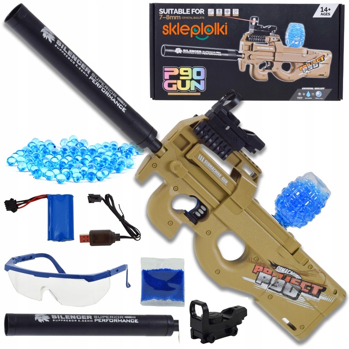 Arma electrica P90, SklepLolki, automat, LED, set 3000 bile, 55cm