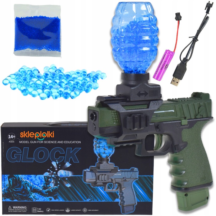Pistol electric automat pentru bile gel, SklepLolki, 19cm, verde, set complet