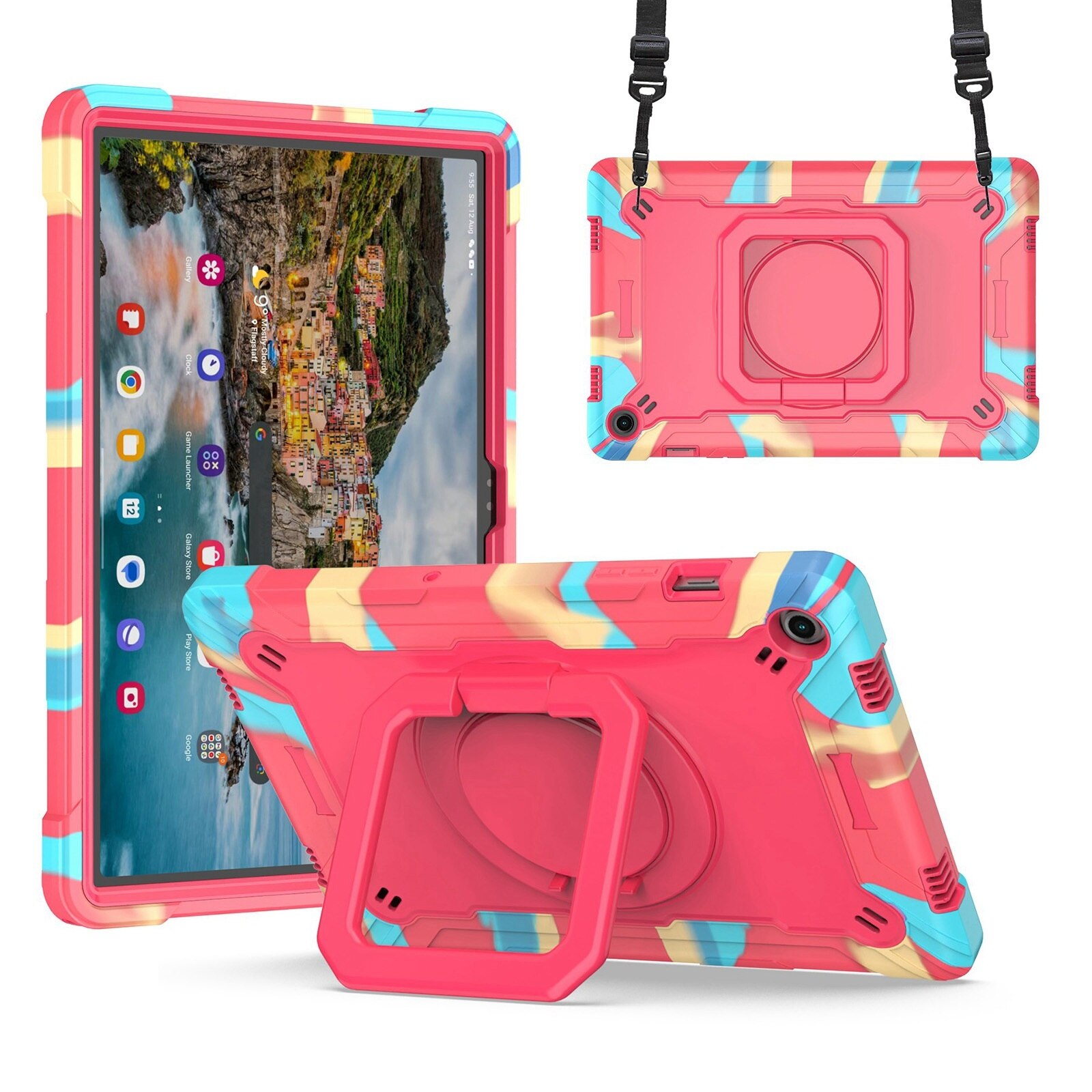 Husa Shockproof Armor pentru Samsung Galaxy Tab A7 Lite(SM-T220/T225), 8.7", Sigloo, Curea Umar, Protectie 360, Roz Bombon
