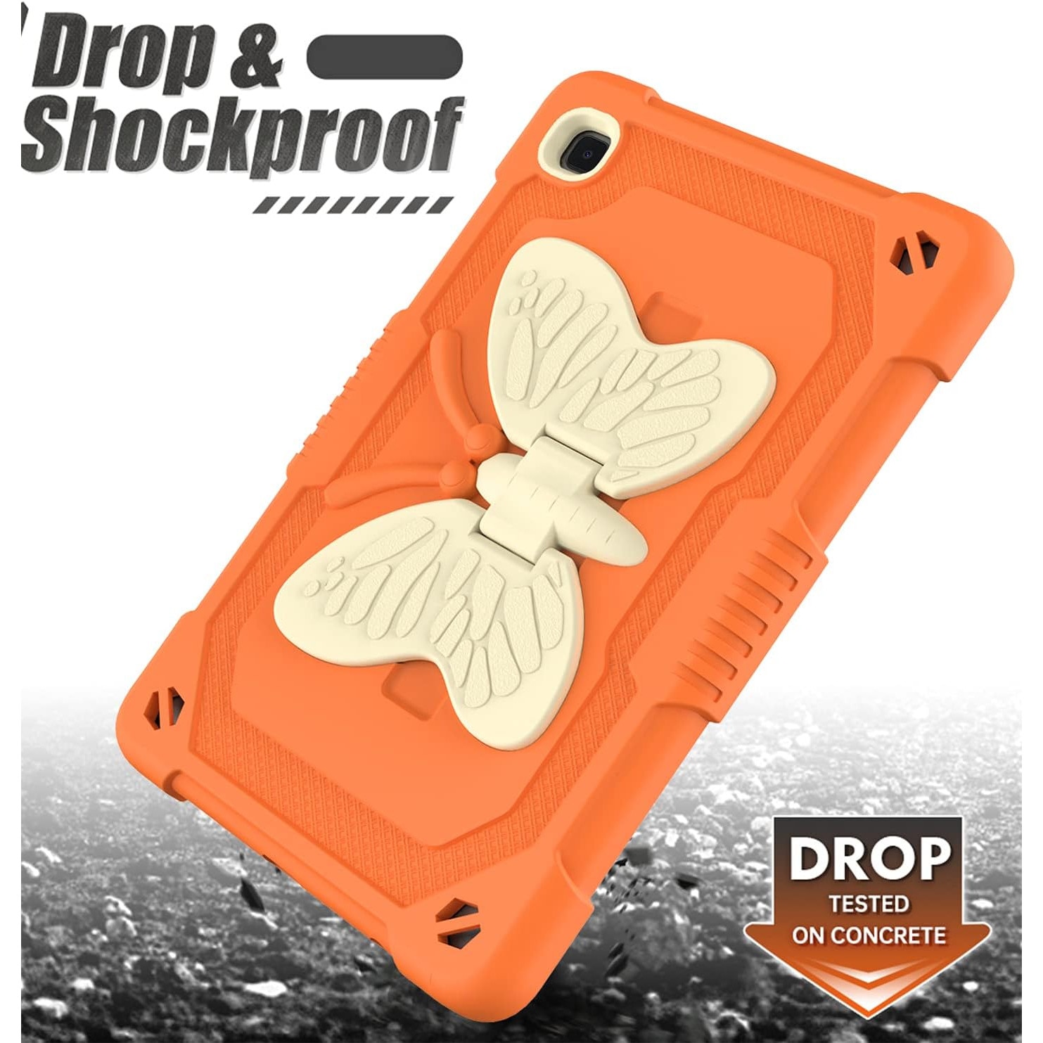 Husa Shockproof Armor pentru Samsung Galaxy Tab A7 Lite(SM-T220/T225), 8.7", Sigloo, stand Fluture, Protectie 360, Orange