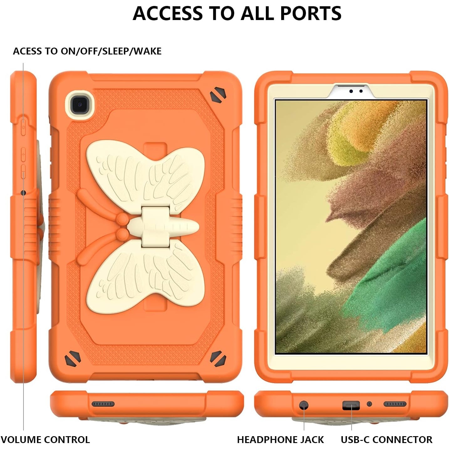 Husa Shockproof Armor pentru Samsung Galaxy Tab A7 Lite(SM-T220/T225), 8.7", Sigloo, stand Fluture, Protectie 360, Orange