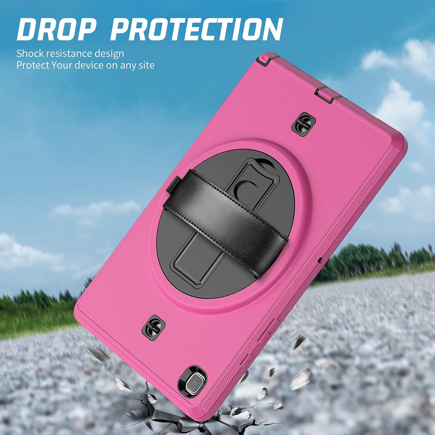 Pachet 360° Sigloo: Husa Shockproof Armor + Folie integrata pentru Samsung Galaxy Tab A7 10.4" cu stand rotativ, curea umar, Roz Bombon
