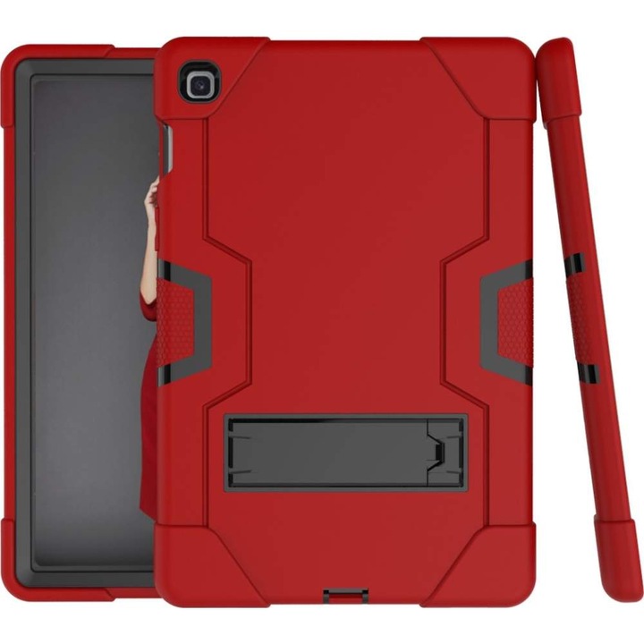Husa Shockproof Armor pentru Samsung Galaxy Tab A8 (X200/X205), 10.5", Sigloo, stand Built-in, Protectie 360, Rosu