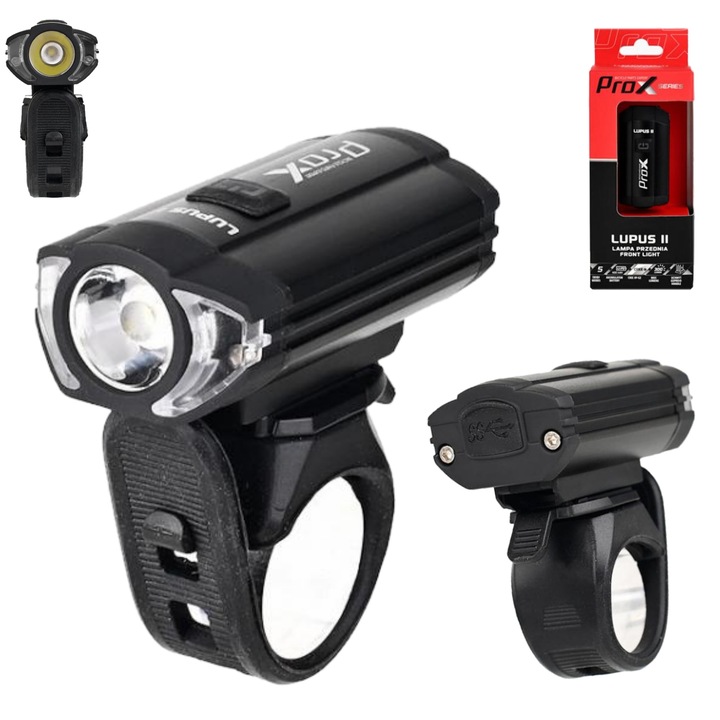 Lampa bicicleta ProX LUPUS II 300 LM USB-C, 1100mAh, 69x35x29mm, set complet