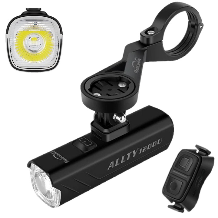 MAGICSHINE ALLTY 1200U kerékpárlámpa, 1200 lumen, kormányra rögzíthető, vezeték nélküli, méretek 10x3x3cm, súly 151g