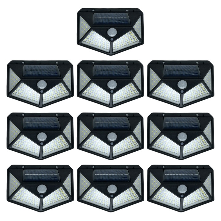 Set 10 Lampi Solare LED SUPER TRENDS, 4W, 280Lm, Negru, IP65, Pentru Exterior, cu Senzor de Miscare, 3 Moduri de Iluminare