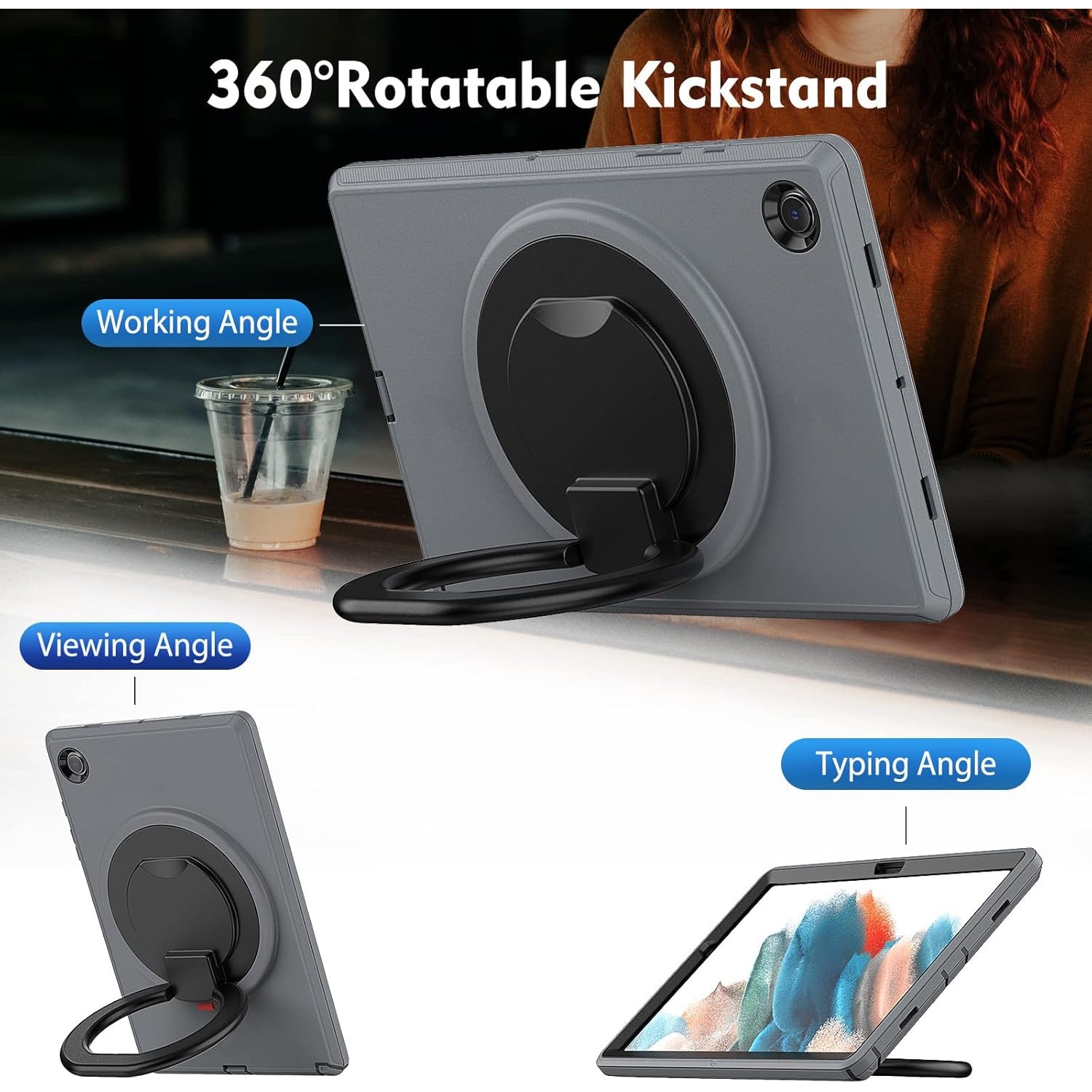 Pachet complet Sigloo 360° pentru Samsung Galaxy Tab A8(X200), 10.5", Upgrade Heavy Duty 3-Layer, Full Coverage Crossbody cu Built- in Stand, Gri