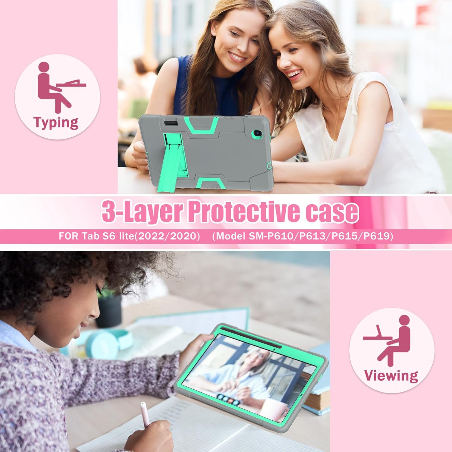 Husa Shockproof Armor pentru Samsung Galaxy Tab A8 (X200/X205), 10.5", Sigloo, stand Built-in, Protectie 360, Gri