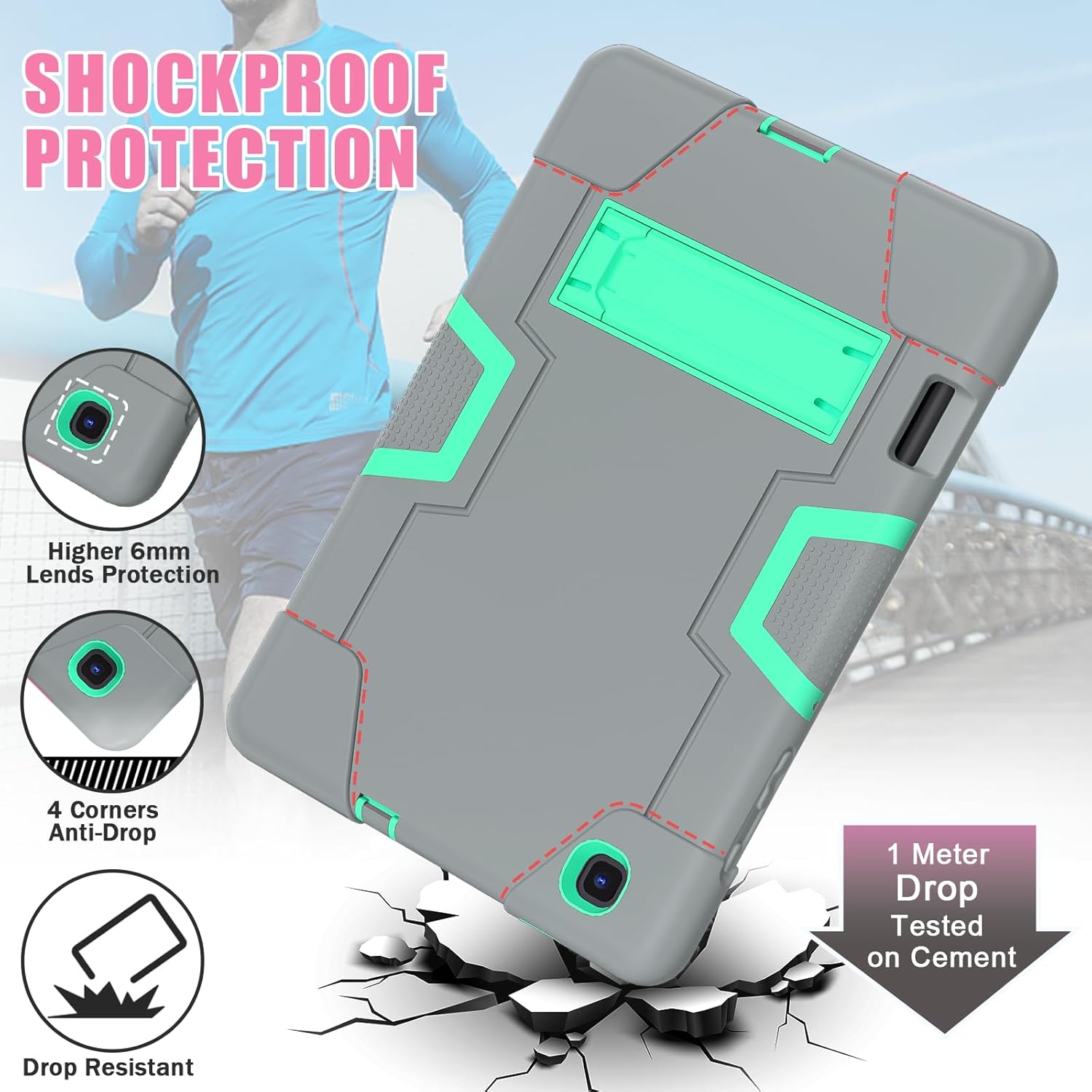 Husa Shockproof Armor pentru Samsung Galaxy Tab A8 (X200/X205), 10.5", Sigloo, stand Built-in, Protectie 360, Gri