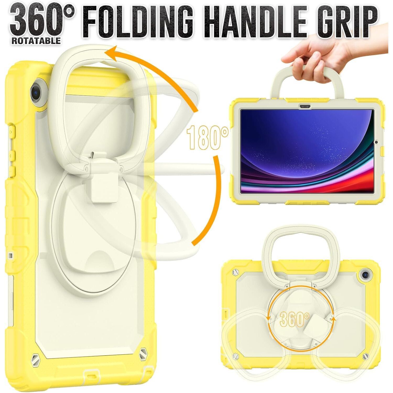 Husa Shockproof Armor pentru Samsung Galaxy Tab A8 (X200/X205), 10.5", Sigloo, stand Built-in, Protectie 360, Alb+ Galben