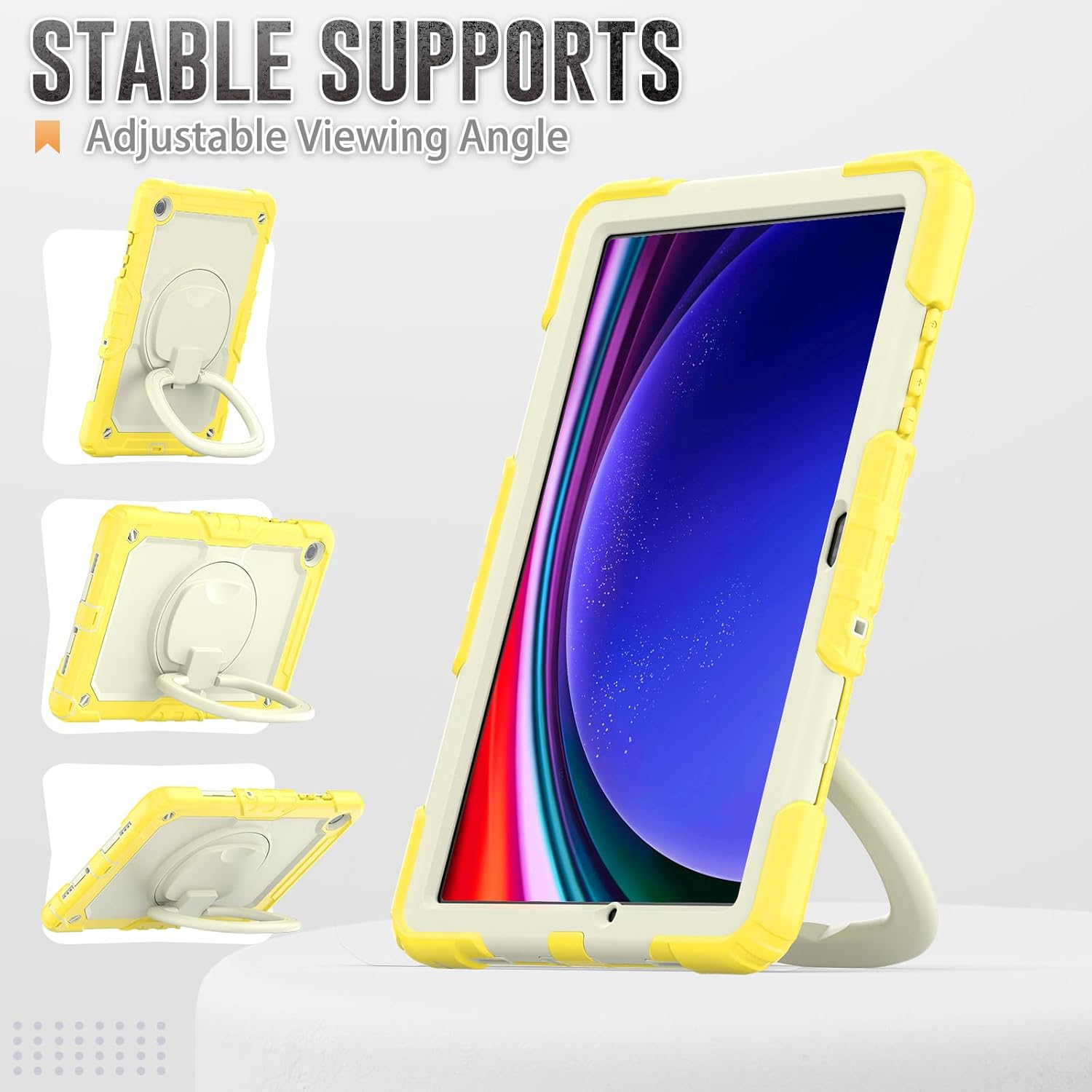 Husa Shockproof Armor pentru Samsung Galaxy Tab A8 (X200/X205), 10.5", Sigloo, stand Built-in, Protectie 360, Alb+ Galben