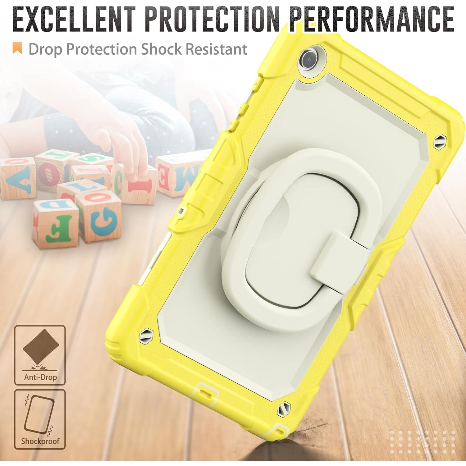 Husa Shockproof Armor pentru Samsung Galaxy Tab A8 (X200/X205), 10.5", Sigloo, stand Built-in, Protectie 360, Alb+ Galben