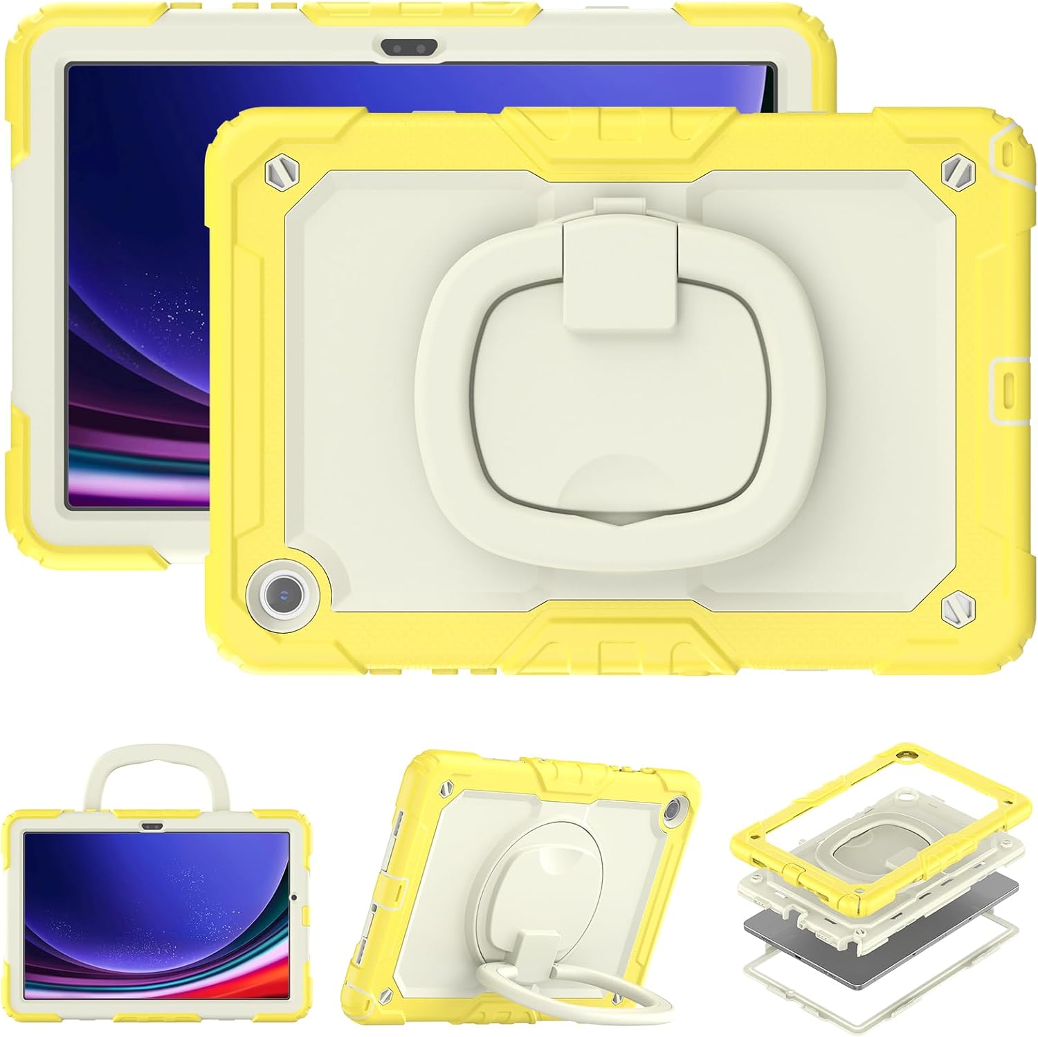 Husa Shockproof Armor pentru Samsung Galaxy Tab A8 (X200/X205), 10.5", Sigloo, stand Built-in, Protectie 360, Alb+ Galben