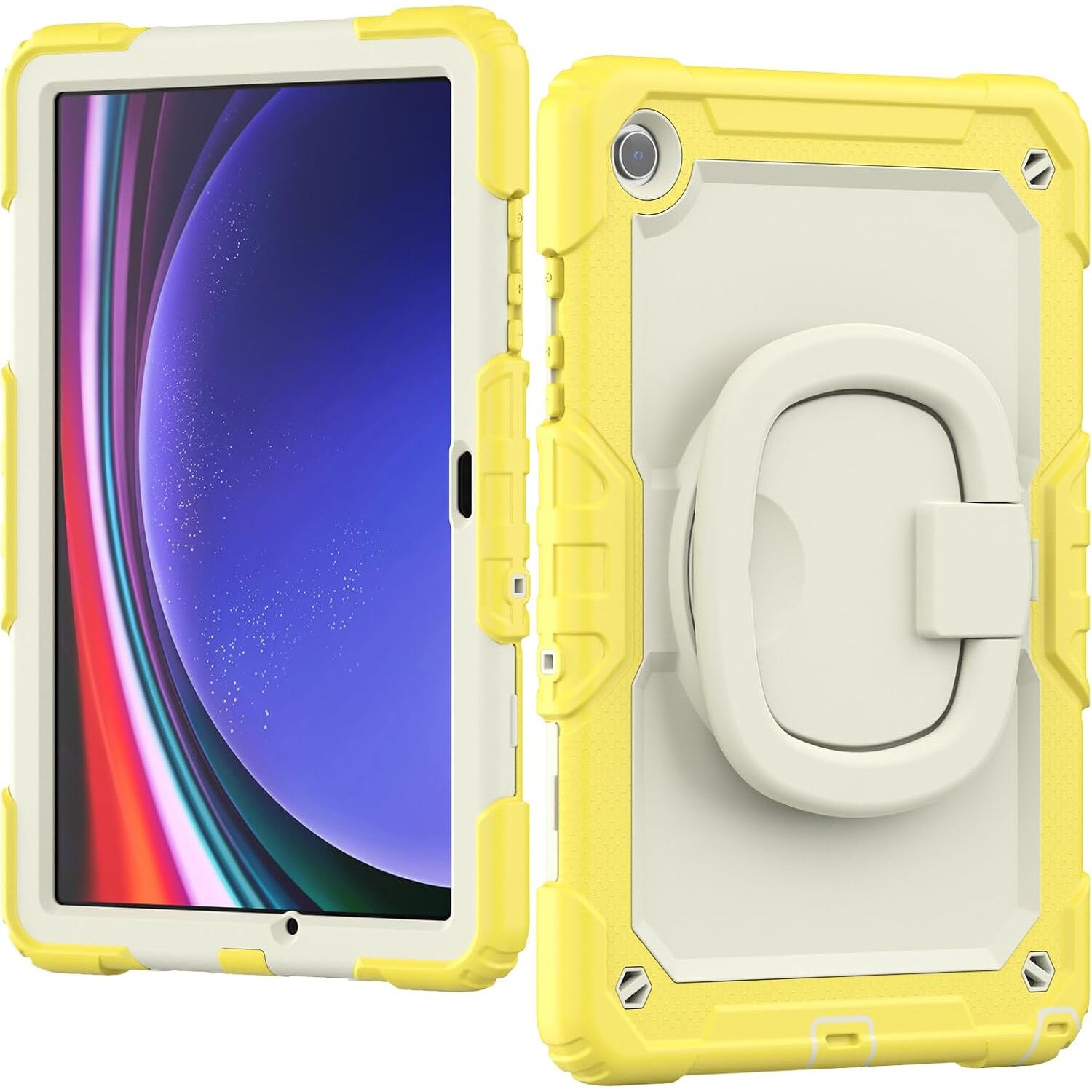 Husa Shockproof Armor pentru Samsung Galaxy Tab A8 (X200/X205), 10.5", Sigloo, stand Built-in, Protectie 360, Alb+ Galben