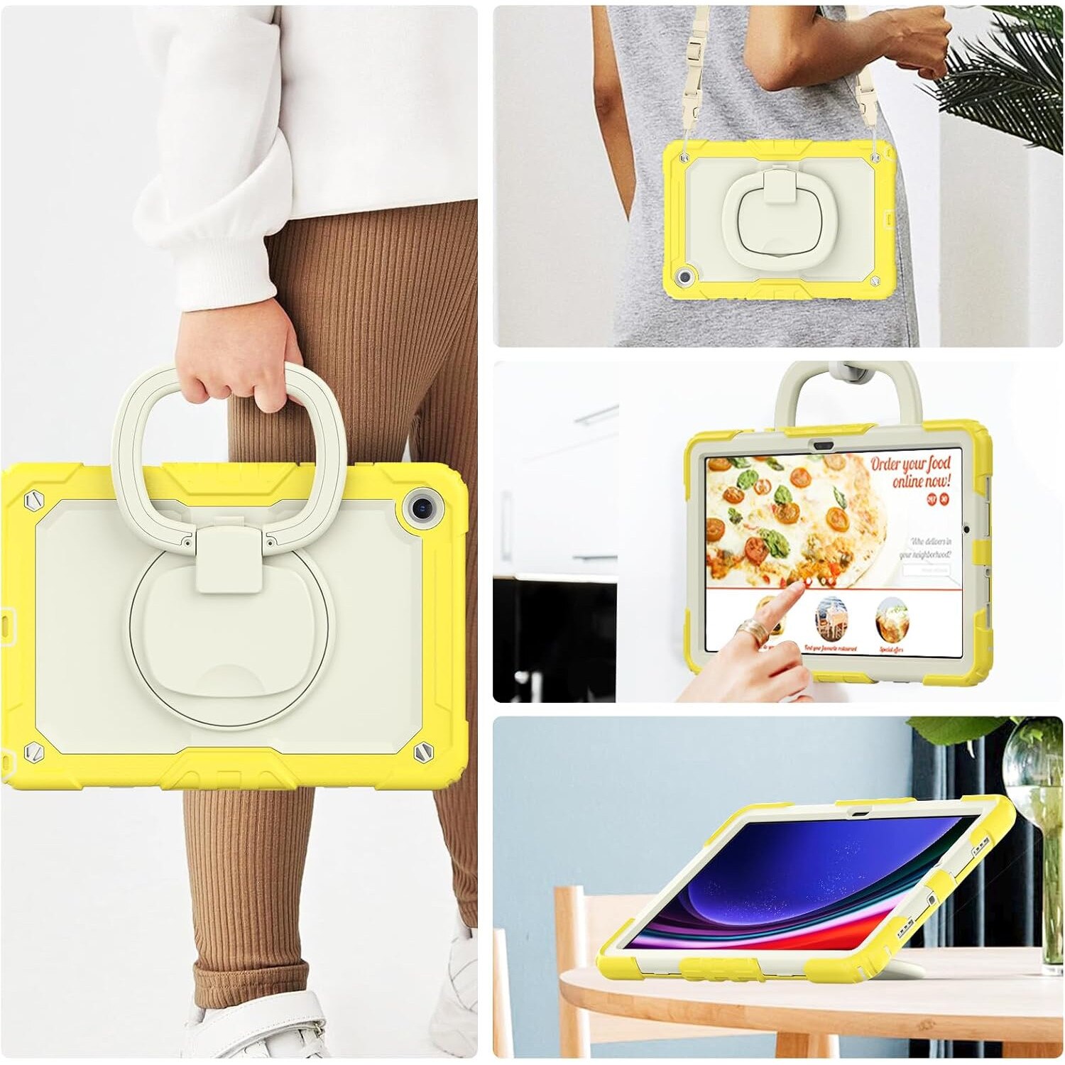Husa Shockproof Armor pentru Samsung Galaxy Tab A8 (X200/X205), 10.5", Sigloo, stand Built-in, Protectie 360, Alb+ Galben