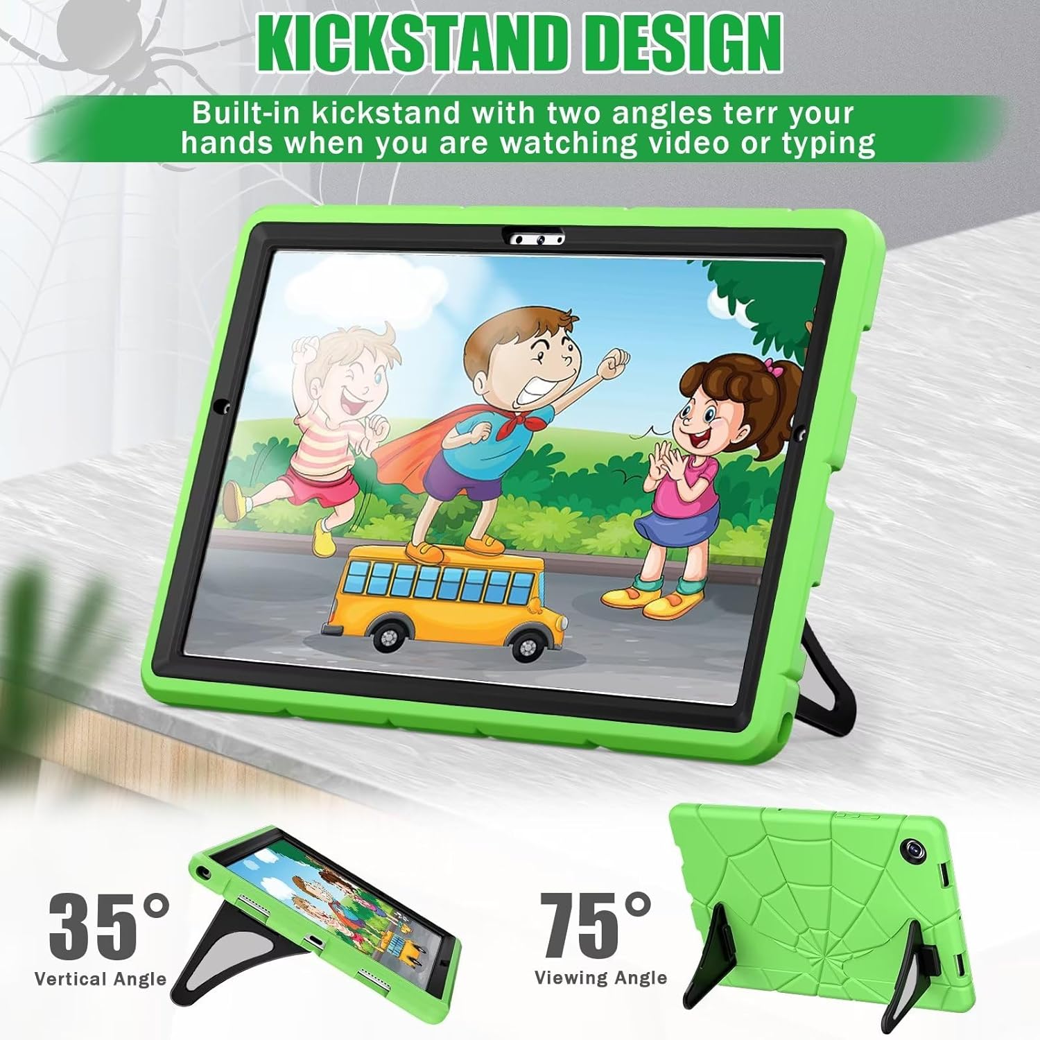 Husa Shockproof Armor pentru Samsung Galaxy Tab A8 (X200/X205), 10.5", Sigloo, stand Built-in, Protectie 360, Verde Spider