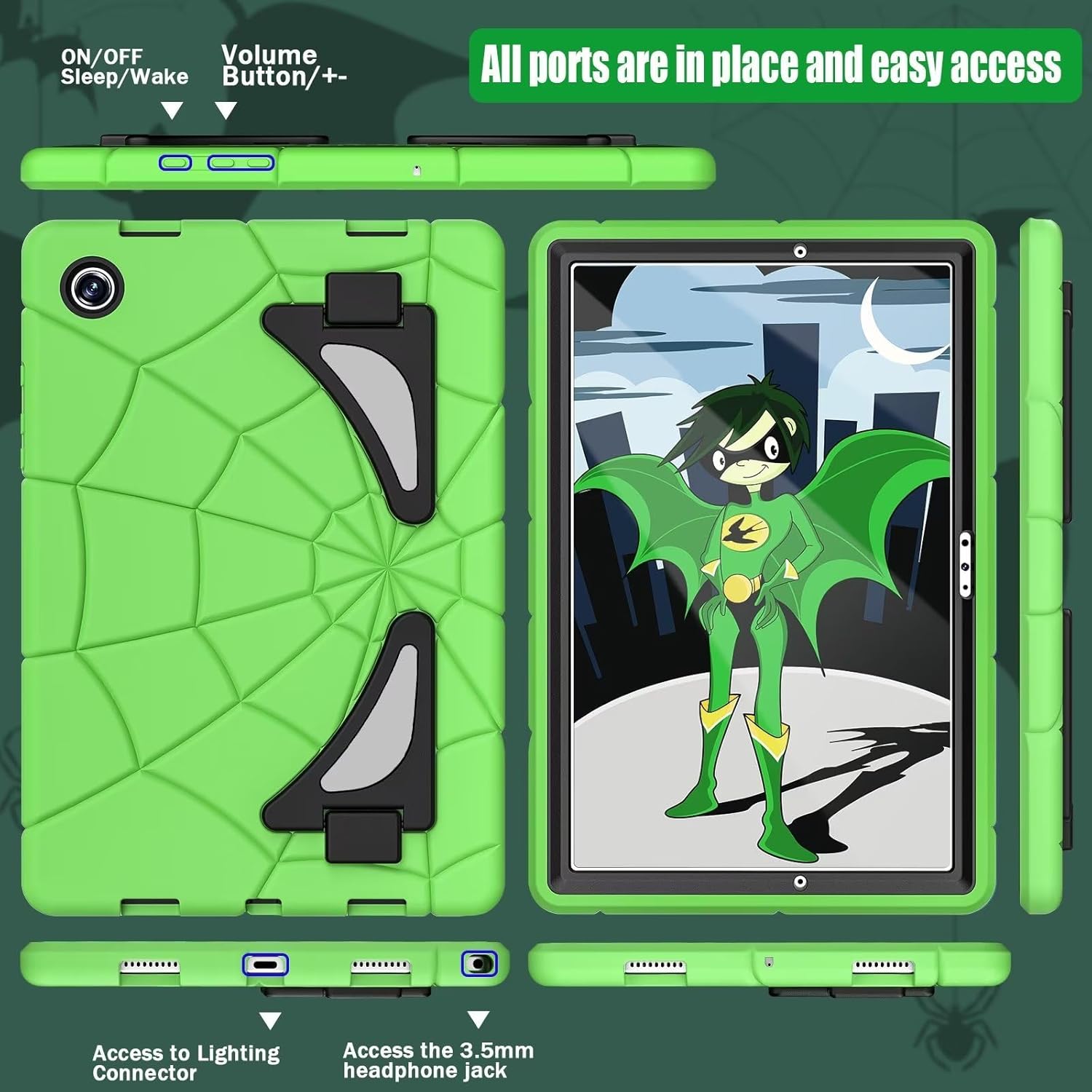Husa Shockproof Armor pentru Samsung Galaxy Tab A8 (X200/X205), 10.5", Sigloo, stand Built-in, Protectie 360, Verde Spider