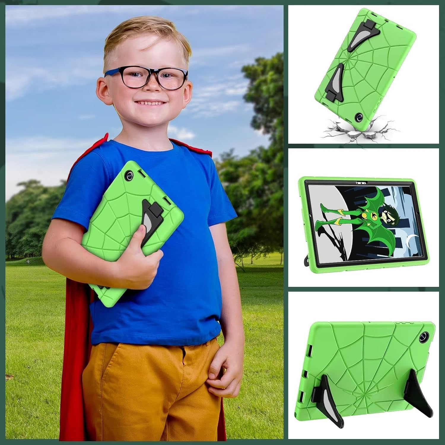 Husa Shockproof Armor pentru Samsung Galaxy Tab A8 (X200/X205), 10.5", Sigloo, stand Built-in, Protectie 360, Verde Spider