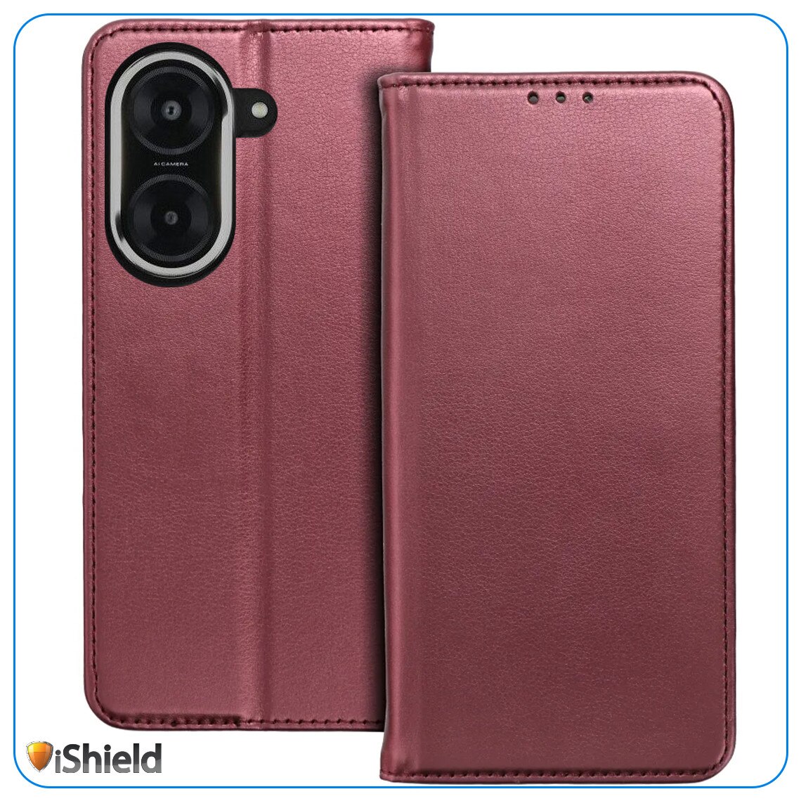 Husa pentru Xiaomi Redmi A5 4G, tip Carte cu buzunar interior, inchidere magnetica, functie Stand, FlipBook, Piele-Eco, Bordo