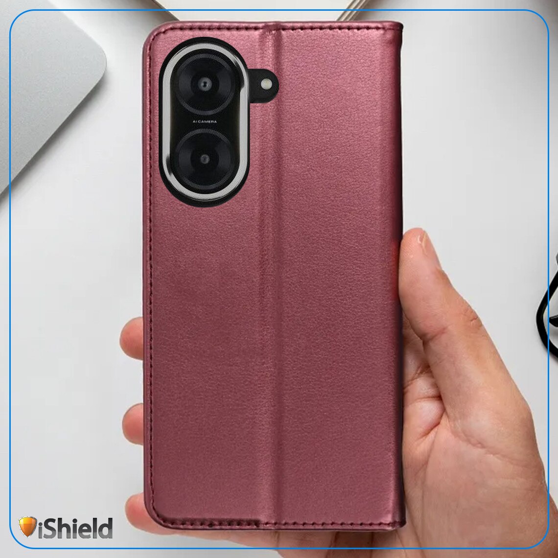 Husa pentru Xiaomi Redmi A5 4G, tip Carte cu buzunar interior, inchidere magnetica, functie Stand, FlipBook, Piele-Eco, Bordo