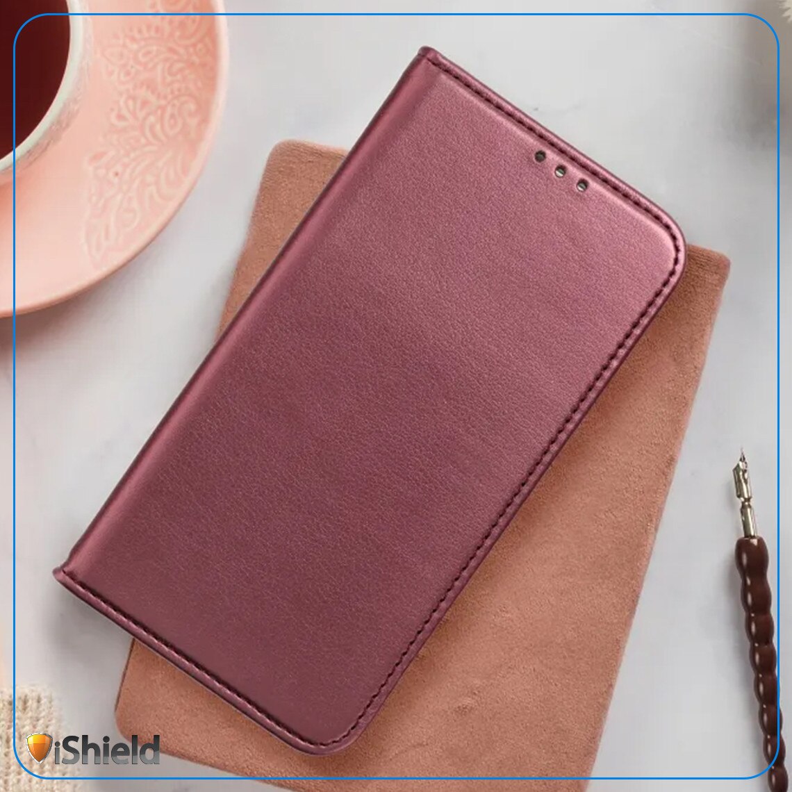 Husa pentru Xiaomi Redmi A5 4G, tip Carte cu buzunar interior, inchidere magnetica, functie Stand, FlipBook, Piele-Eco, Bordo