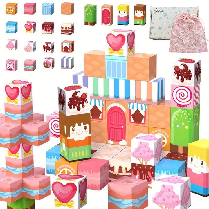 Set de blocuri magnetice 54PCS, SWJOYOL, colorat, 2cm