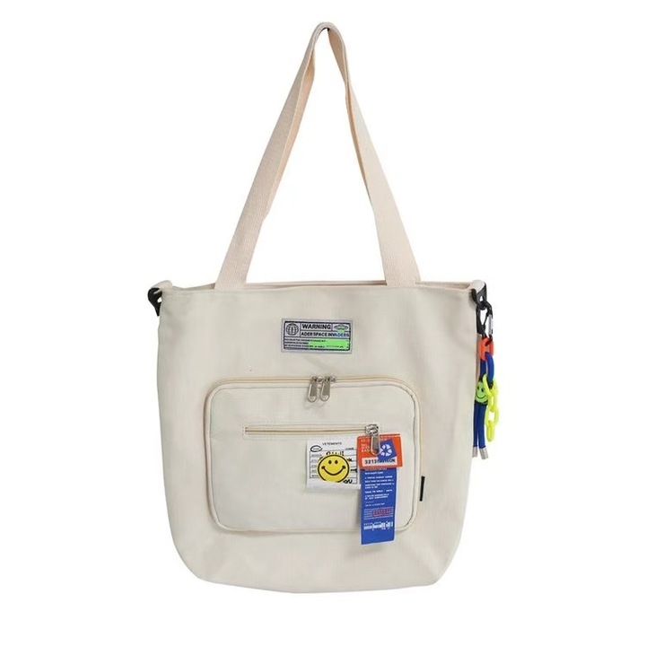 Válltáska, nagy kapacitású, egyszerű design, fehér, 34x36x5cm