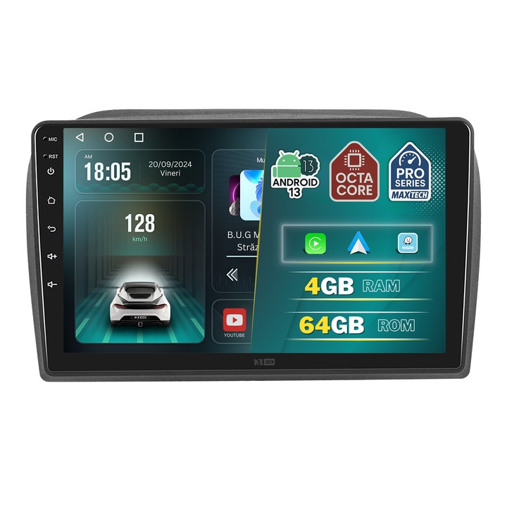 Navigatie Opel Combo 2011-2018/Fiat Doblo 2010-2015 dedicata, MaxTech® PRO SERIES, 4 GB Ram 64 GB Rom OctaCore, Carplay & Android auto, Ecran 9 ” HD Touch, GPS, Wifi, Bluetooth, Radio, USB, EQ, DSP