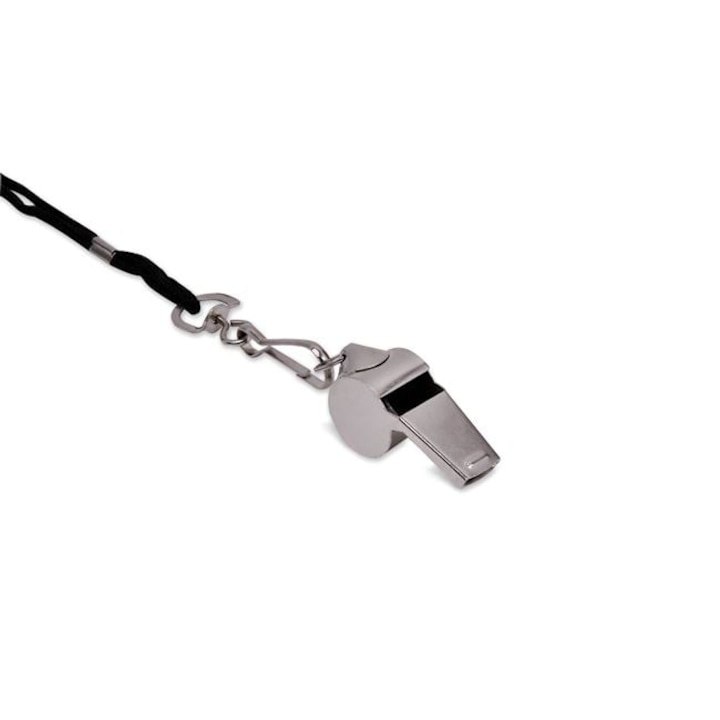 Fluier Metalic, Zanox, cu Snur Negru, Sunet Clar, Argintiu