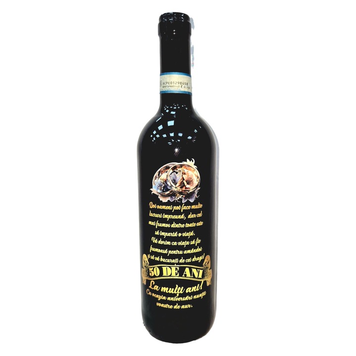 Személyre szabott cabernet sauvignon vörösbor üzenettel, Két ember sokat tehet 50 év alatt, limitált kiadás, félszáraz, 750ml, 13,5% alkohol
