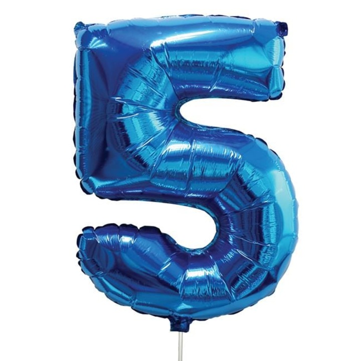 Фолиев парти балон № 5 в метално син цвят - 60 см