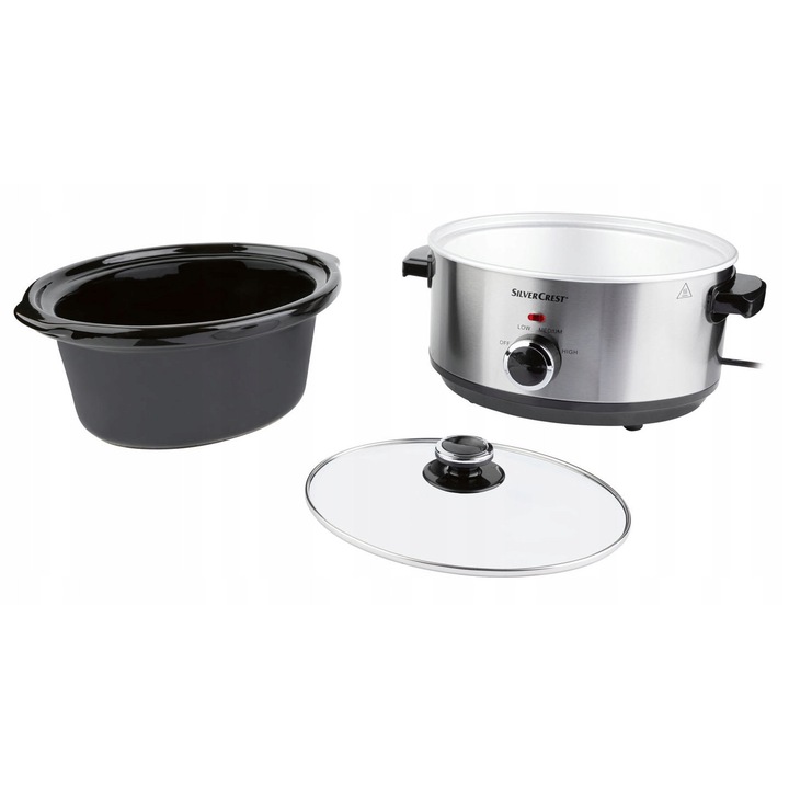 Multicooker SilverCrest SSC 200 D1, 3,5 l, 200 W, ceramic, argintiu, 33x25,3x21,2 cm