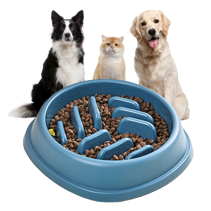 Castron Pentru Caini Si Pisici, Bol Pentru Hranire Lenta Pentru Pisici cu Perna Antiderapanta Pentru Hranire Lenta
