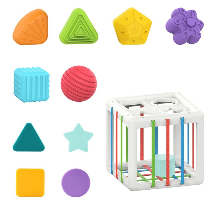 Jucarie educativa Swjoyol sorter forme, texturi tactile, multicolor, 15x15x15cm