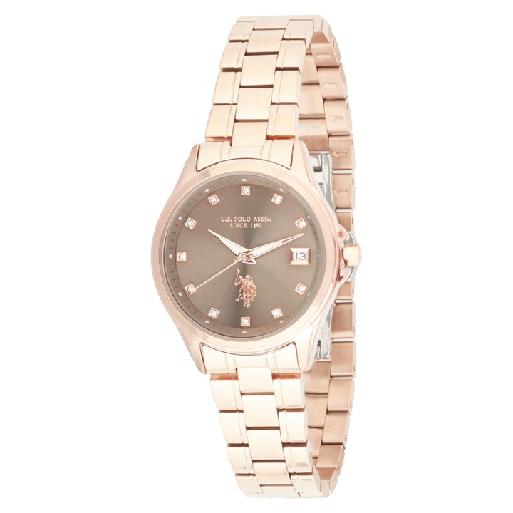 Ceas dama U.S. Polo Assn. model LOUISE USP8340RG, roz, 33mm, bratara din inox, mecanism Miyota, rezistent la apa 30m