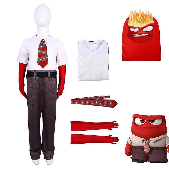 Costum Cosplay Inside Out 2, cu masca, rosu/alb