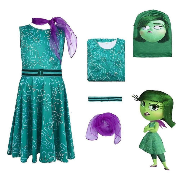 Costum Cosplay Inside Out 2, cu masca, verde